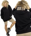 Bluza damska z kapturem oversize i haftem QUEEN (Czarny)