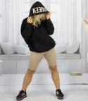 Bluza damska z kapturem oversize i haftem QUEEN (Czarny)