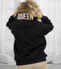 Bluza damska z kapturem oversize i haftem QUEEN (Czarny)