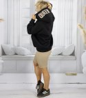 Bluza damska z kapturem oversize i haftem QUEEN (Czarny)