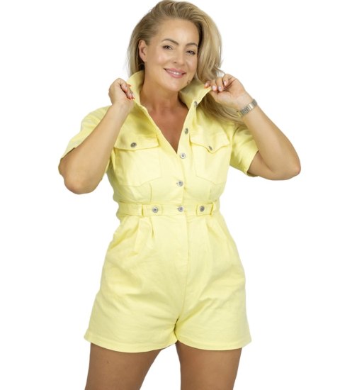 Damski jeansowy kombinezon krótki SAFARI CHIC (Żółty) Damski jeansowy kombinezon krótki SAFARI CHIC (Żółty)