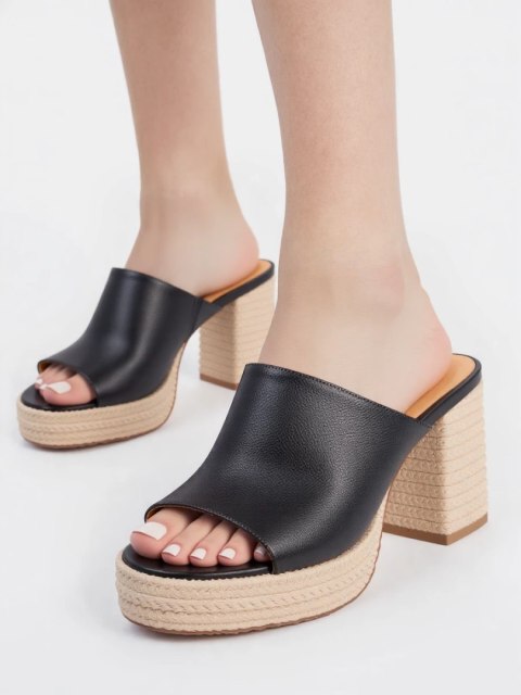 Klapki boho na słupku w kolorze Black - 40