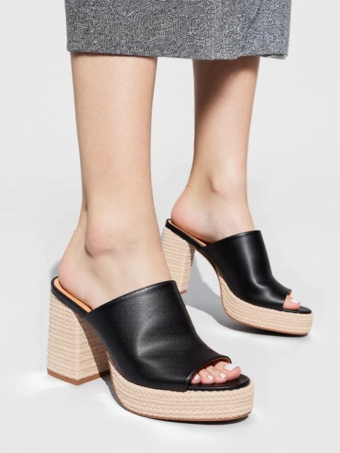 Klapki boho na słupku w kolorze Black - 40