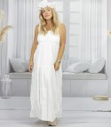 Letnia sukienka maxi na ramiączkach boho z falbankami SOLEA (Biały)