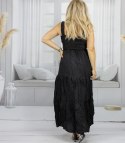 Letnia sukienka maxi na ramiączkach boho z falbankami SOLEA (Czarny)