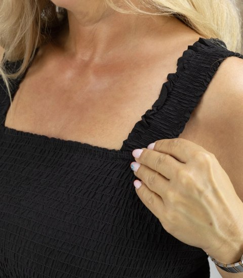 Letnia sukienka maxi na ramiączkach boho z falbankami SOLEA (Czarny)