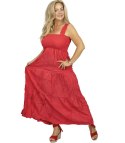 Letnia sukienka maxi na ramiączkach boho z falbankami SOLEA (Czerwony)