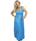 Letnia sukienka maxi na ramiączkach boho z falbankami SOLEA (Niebieski)