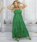 Letnia sukienka maxi na ramiączkach boho z falbankami SOLEA (Zielony)