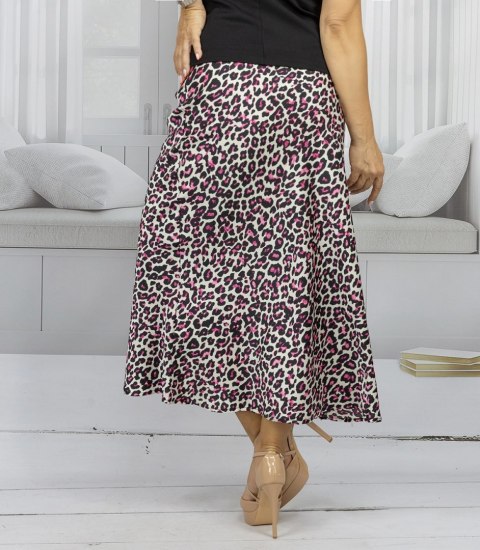 Satynowa spódnica maxi w panterkę leopard SAVANNA (Różowy || Wielokolorowy)