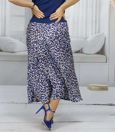 Satynowa spódnica maxi w panterkę leopard SAVANNA (Wielokolorowy || Niebieski)