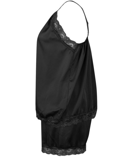 Satynowy komplet piżamowy z koronką spodenki top halka (Czarny)