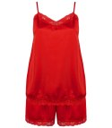 Satynowy komplet piżamowy z koronką spodenki top halka (Czerwony)