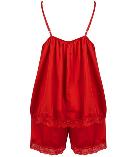 Satynowy komplet piżamowy z koronką spodenki top halka (Czerwony)
