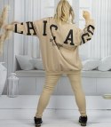Dres damski luźna bluza + prążkowane legginsy CHICAGO (Beżowy) Dres damski luźna bluza + prążkowane legginsy CHICAGO (Beżowy)