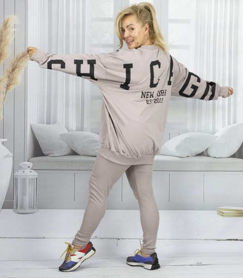 Dres damski luźna bluza + prążkowane legginsy CHICAGO (Beżowy) Dres damski luźna bluza + prążkowane legginsy CHICAGO (Beżowy)