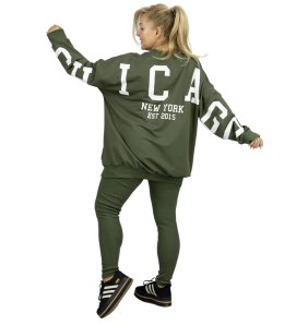 Dres damski luźna bluza + prążkowane legginsy CHICAGO (Zielony)