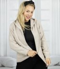 Krótki rozpinany sweter z kapturem kardigan na suwak NORA (Beżowy)