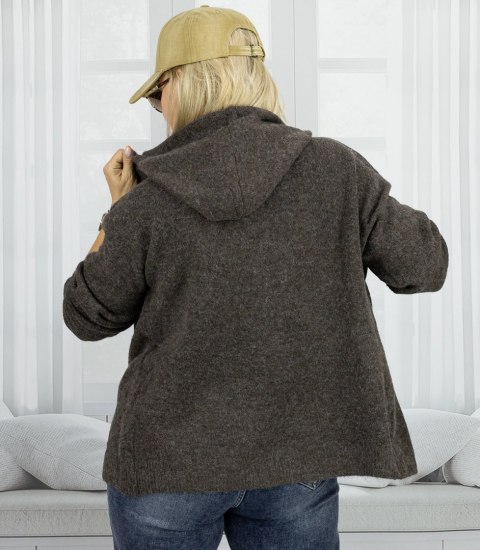 Krótki rozpinany sweter z kapturem kardigan na suwak NORA (Brązowy)