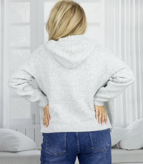 Krótki rozpinany sweter z kapturem kardigan na suwak NORA (Szary)