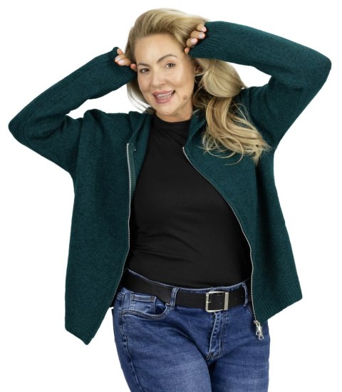 Krótki rozpinany sweter z kapturem kardigan na suwak NORA (Zielony)