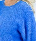 Puszysty sweter sukienka dzianinowa okrągły dekolt FLUFFY (Niebieski)