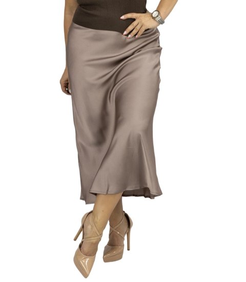 Satynowa spódnica maxi gładka jednokolorowa PRINCESS (Beżowy)