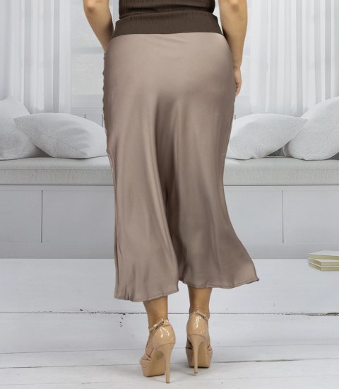 Satynowa spódnica maxi gładka jednokolorowa PRINCESS (Beżowy)