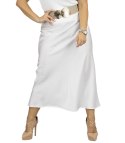 Satynowa spódnica maxi gładka jednokolorowa PRINCESS (Biały)