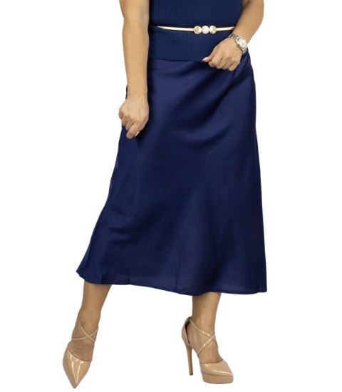 Satynowa spódnica maxi gładka jednokolorowa PRINCESS (Niebieski)