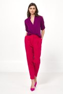 Wiskozowa purpurowa bluzka z podwijanym rękawem B184 Purpura - Nife - 38