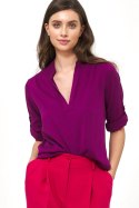 Wiskozowa purpurowa bluzka z podwijanym rękawem B184 Purpura - Nife - 38
