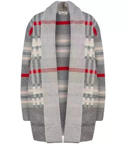 CIEPŁY Sweter Kardigan narzutka KRATA Elegancki (Szary)
