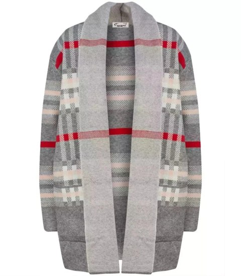 CIEPŁY Sweter Kardigan narzutka KRATA Elegancki (Szary)