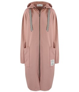 Cienka długa bluza z dłuższym tyłem i kapturem PAOLA (Różowy)