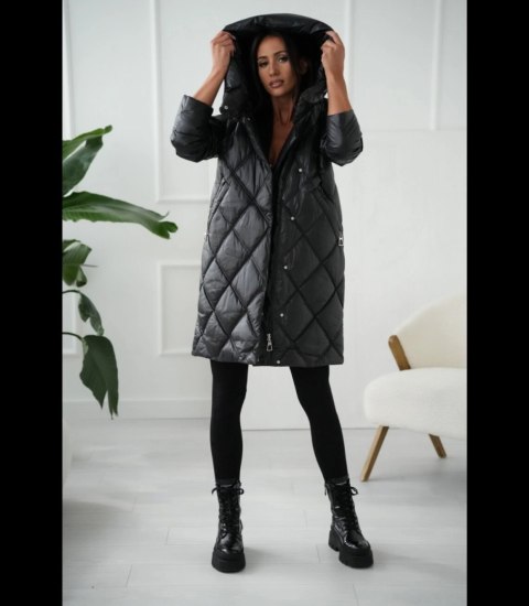 Ciepły płaszcz zimowy damski Pikowany Ocieplany MELANIA (Czarny)