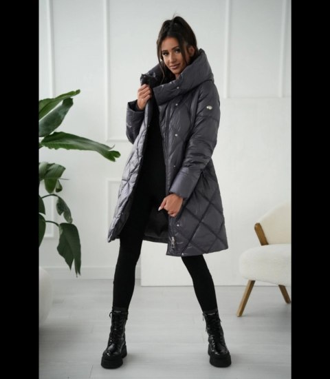 Ciepły płaszcz zimowy damski Pikowany Ocieplany MELANIA (Fioletowy)