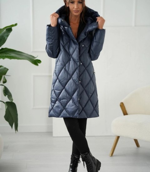 Ciepły płaszcz zimowy damski Pikowany Ocieplany MELANIA (Fioletowy)