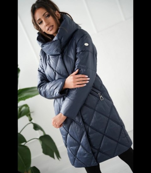 Ciepły płaszcz zimowy damski Pikowany Ocieplany MELANIA (Granatowy)