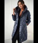 Ciepły płaszcz zimowy damski Pikowany Ocieplany MELANIA (Granatowy)