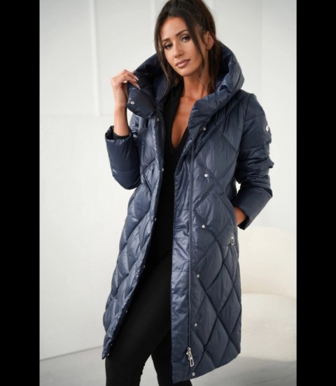 Ciepły płaszcz zimowy damski Pikowany Ocieplany MELANIA (Granatowy)