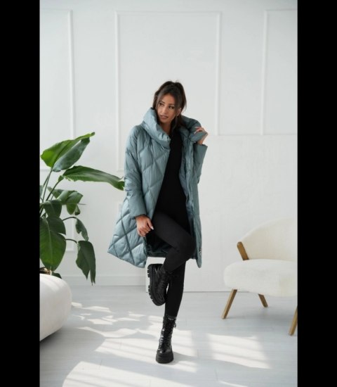 Ciepły płaszcz zimowy damski Pikowany Ocieplany MELANIA (Zielony)