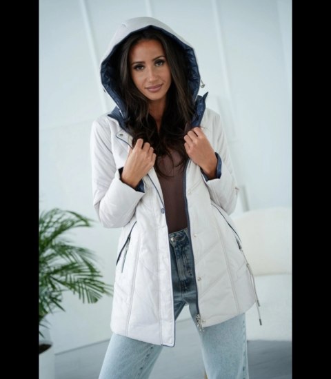 Damska kurtka ciepła przejściowa Elegancka Kaptur Jesień RÓŻA (Ecru)