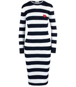 Elegancka sukienka prążkowana w pasy z sercem LOVE (Biały || Granatowy)