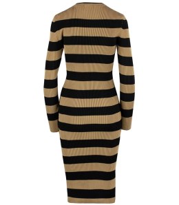 Elegancka sukienka prążkowana w pasy z sercem LOVE (Czarny || Brązowy)