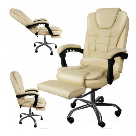 Fotel biurowy obrotowy BOSS z podnóżkiem - beżowy SKÓRA KO22K