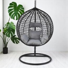 Fotel wiszący, huśtawka kokon czarny z grafitowymi poduszkami KR23