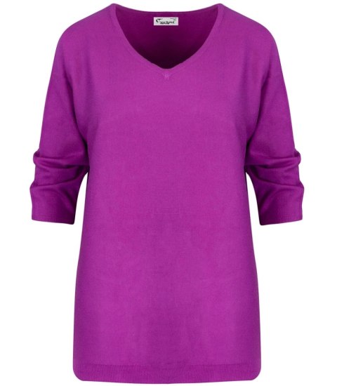 Klasyczny ciepły damski sweter serek ROSALIA (Fioletowy)