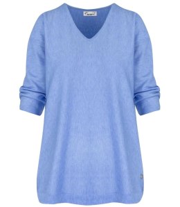 Klasyczny ciepły damski sweter serek ROSALIA (Niebieski)