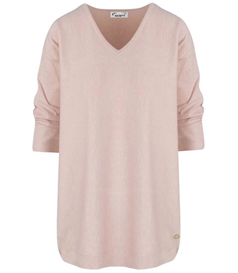 Klasyczny ciepły damski sweter serek ROSALIA (Różowy)